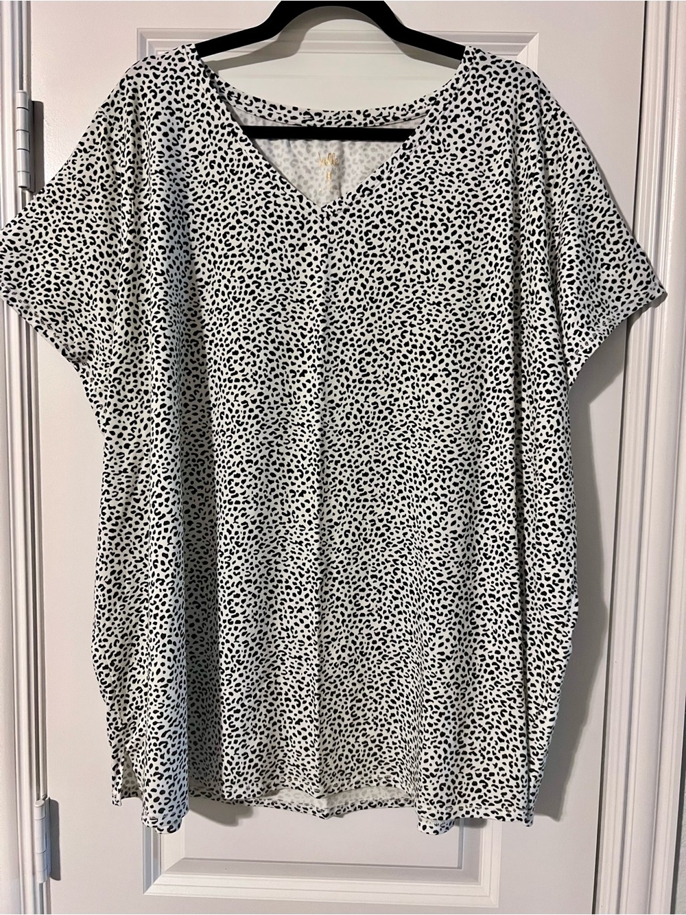 Black & White Leopard Print V-Neck Top
